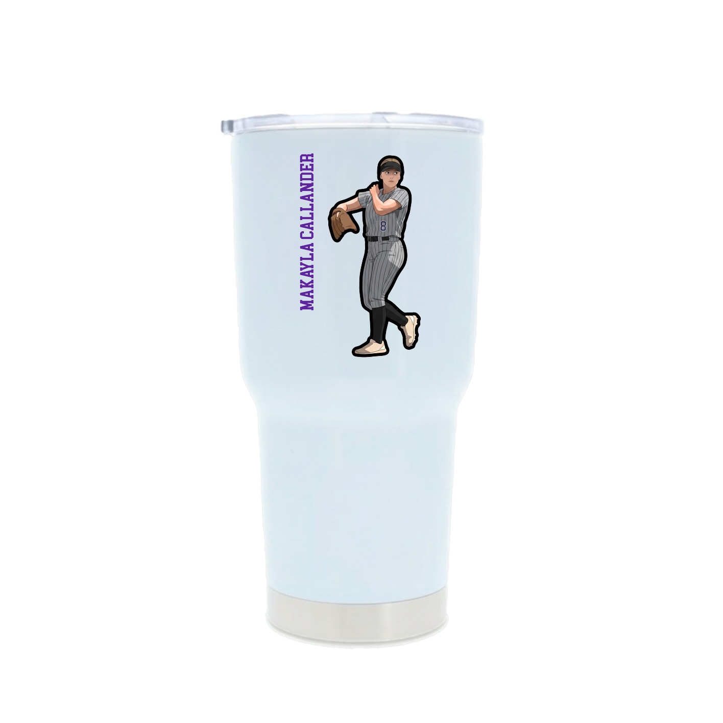 30oz Stainless Steel Tumbler — Name Vertical in White
