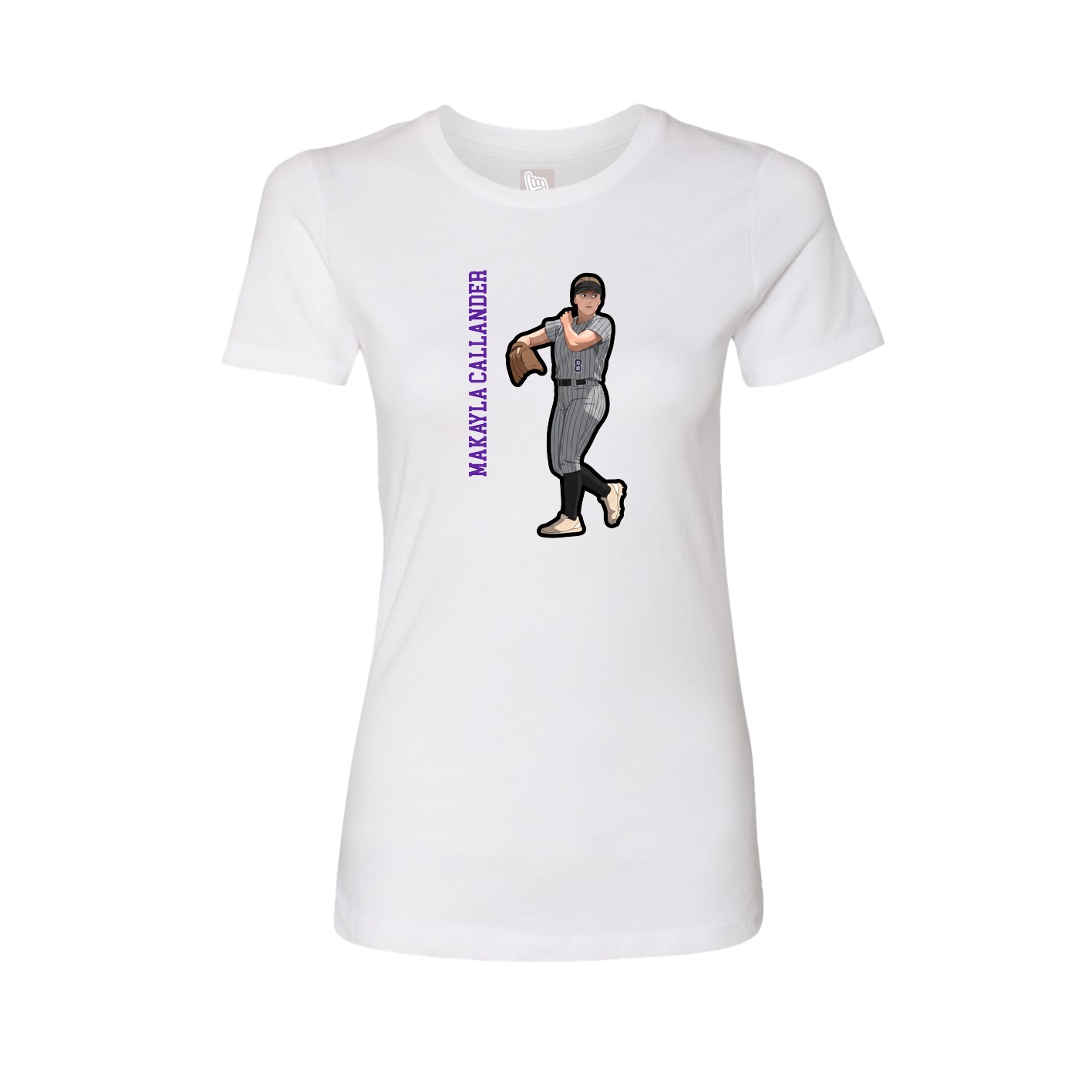 Womens Tee — Name Vertical in White