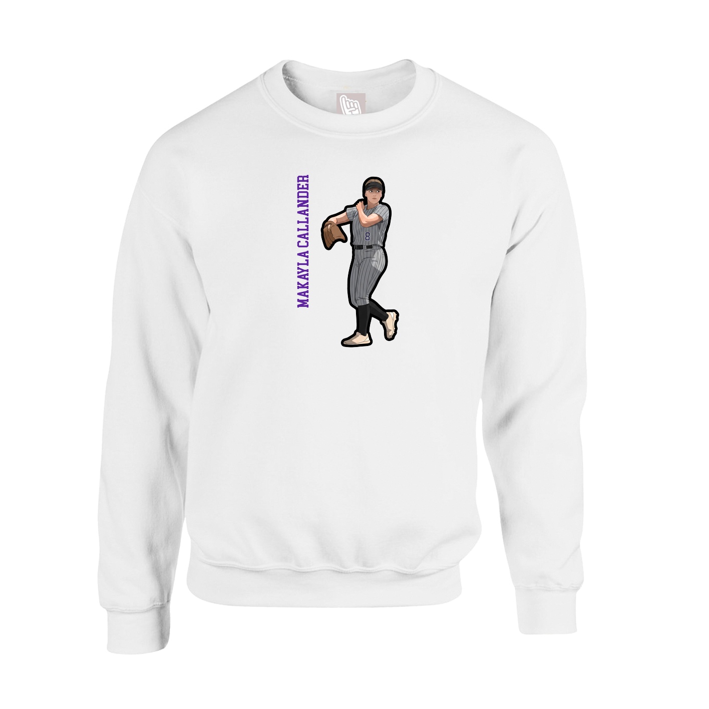 Fleece Crew — Name Vertical in White