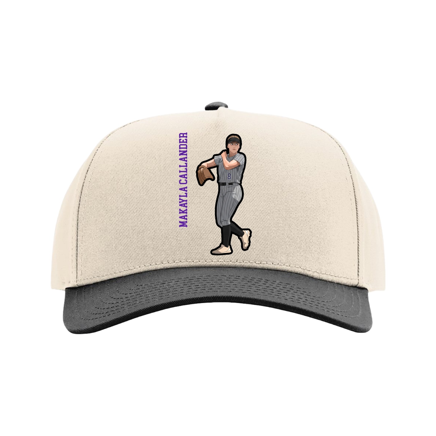 Full Fabric Five-Panel Champ Cap — Name Vertical in Cream/Black