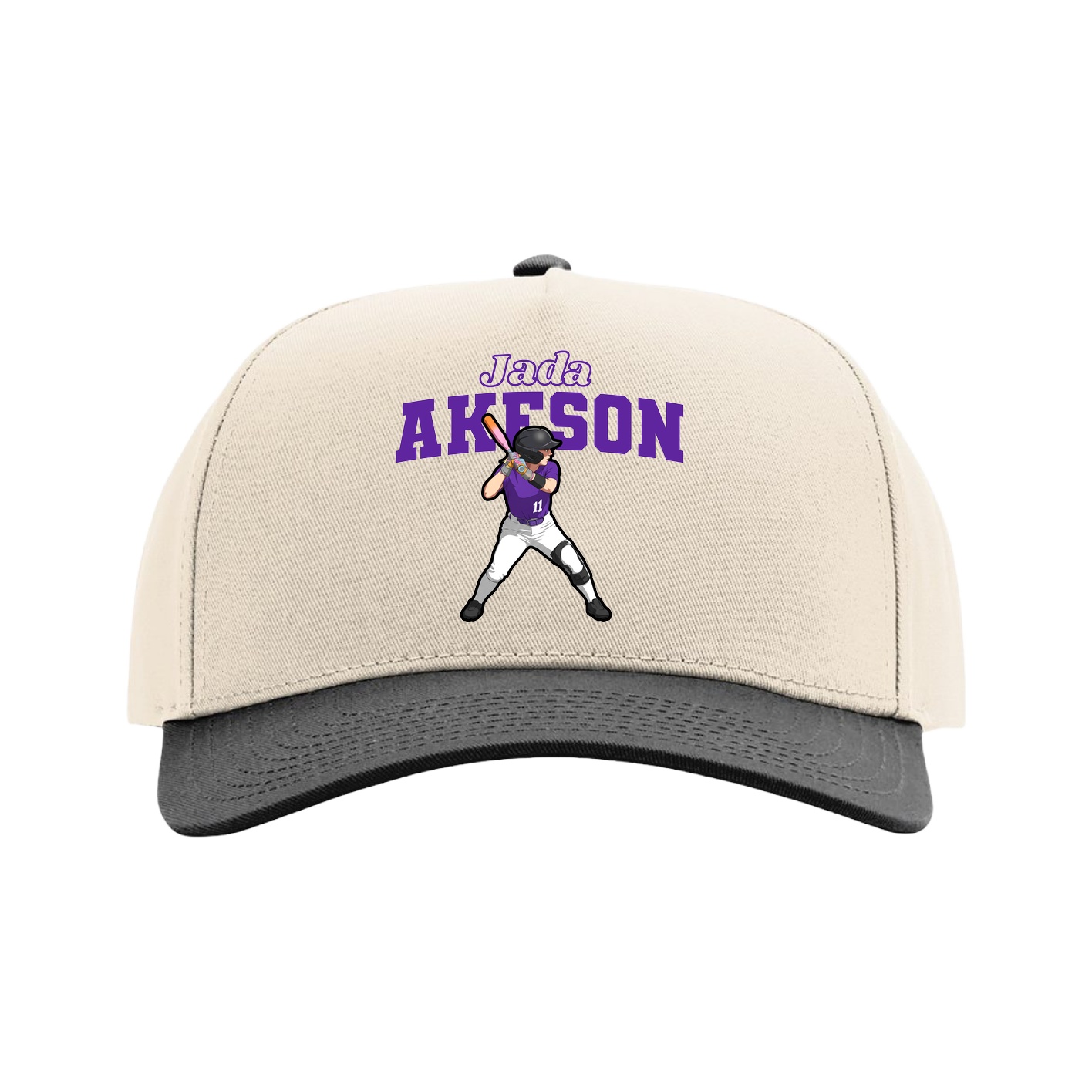 Full Fabric Five-Panel Champ Cap — Name Arch in Cream/Black