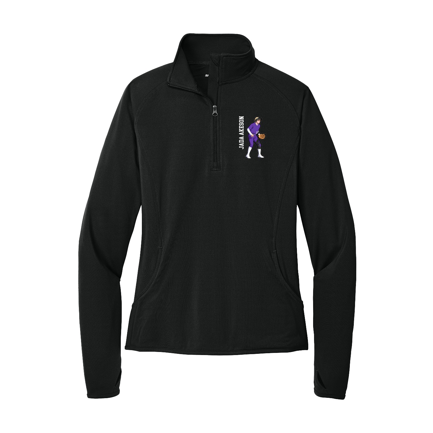 Women's Q-Zip Pullover — Name Vertical in Black