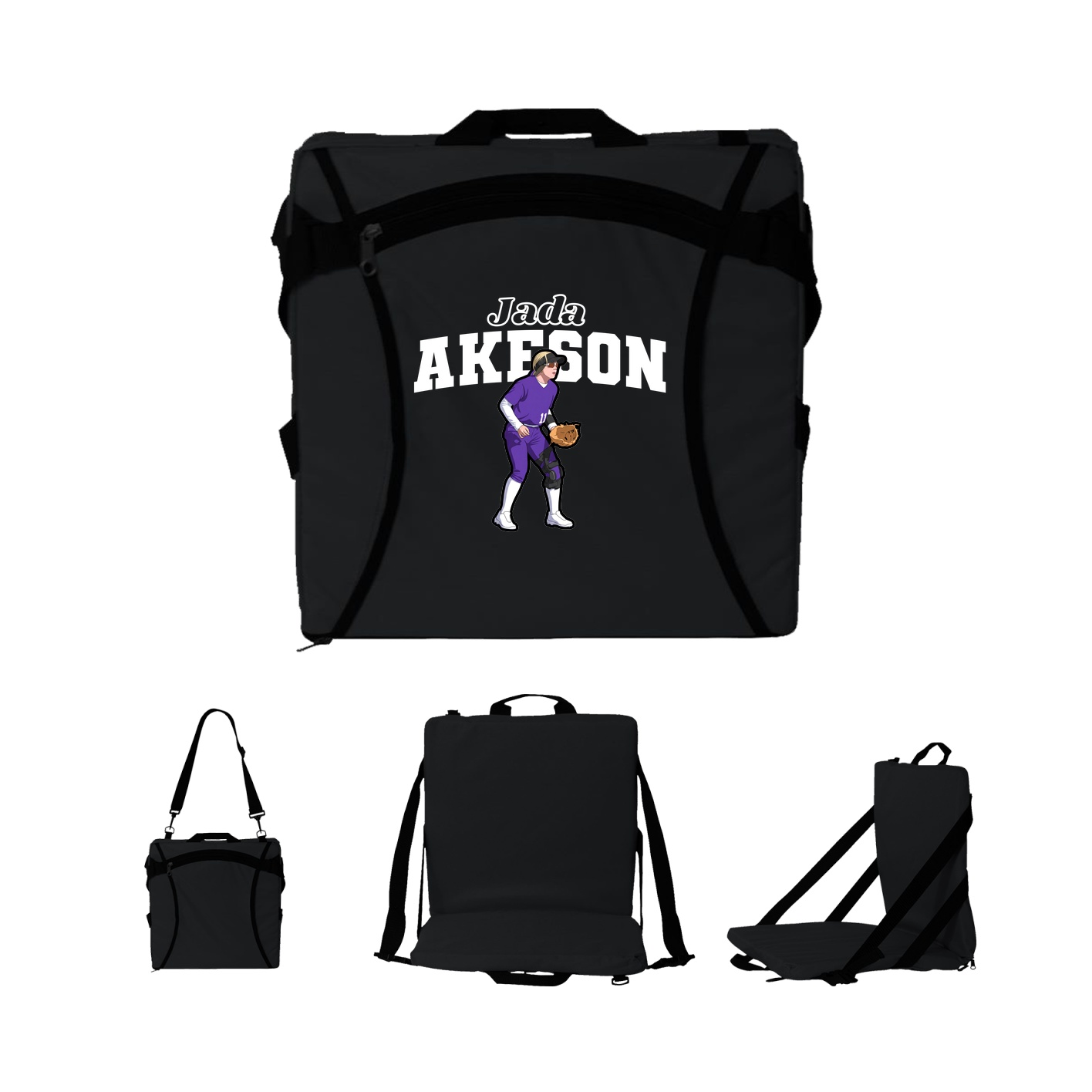 Folding Stadium Seat — Name Arch in Black