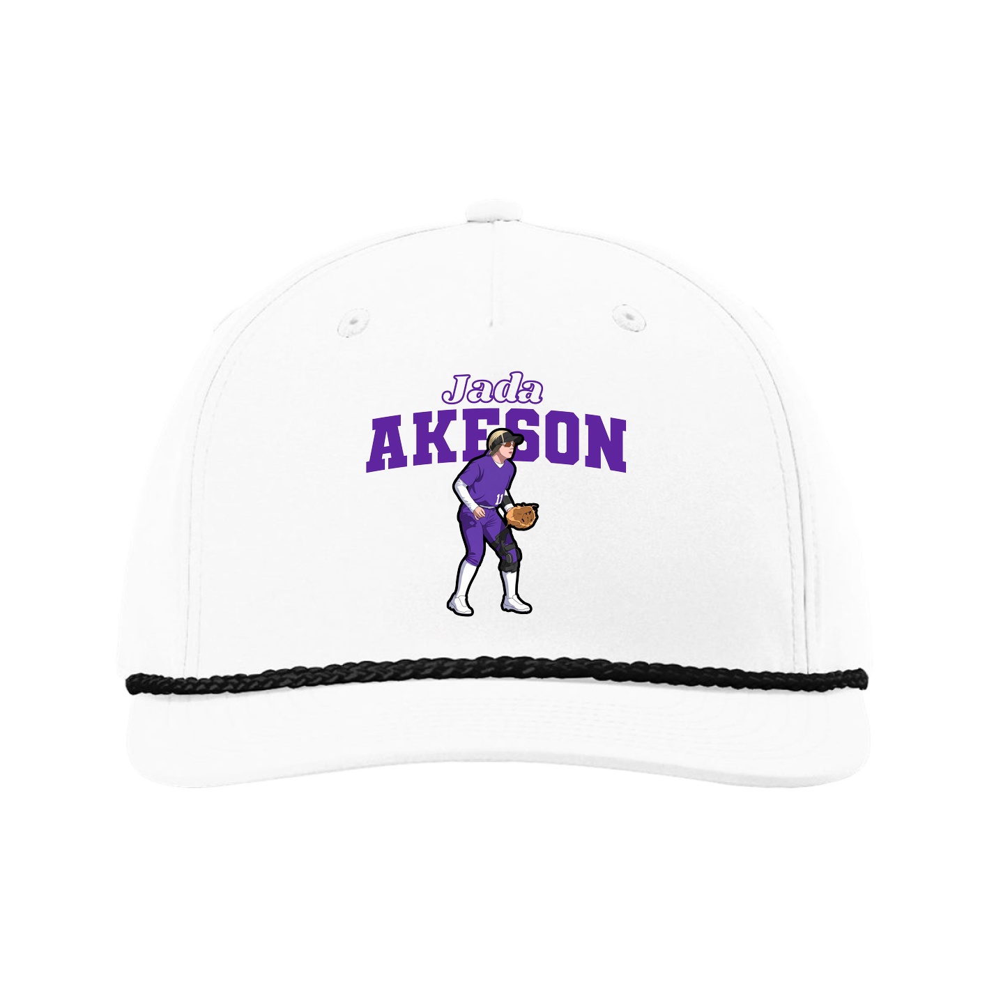 Five-Panel Classic Rope Cap — Name Arch in White