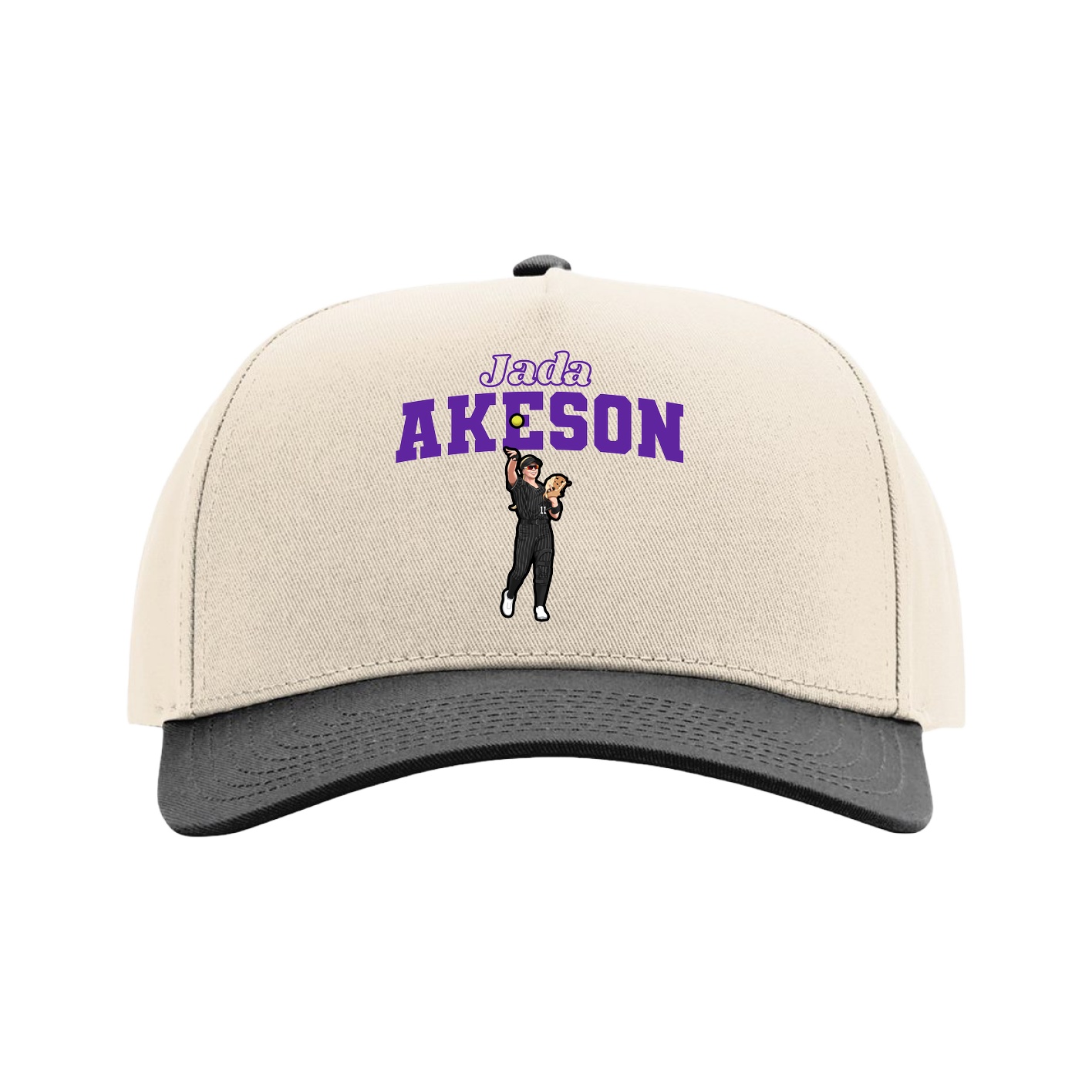 Full Fabric Five-Panel Champ Cap — Name Arch in Cream/Black