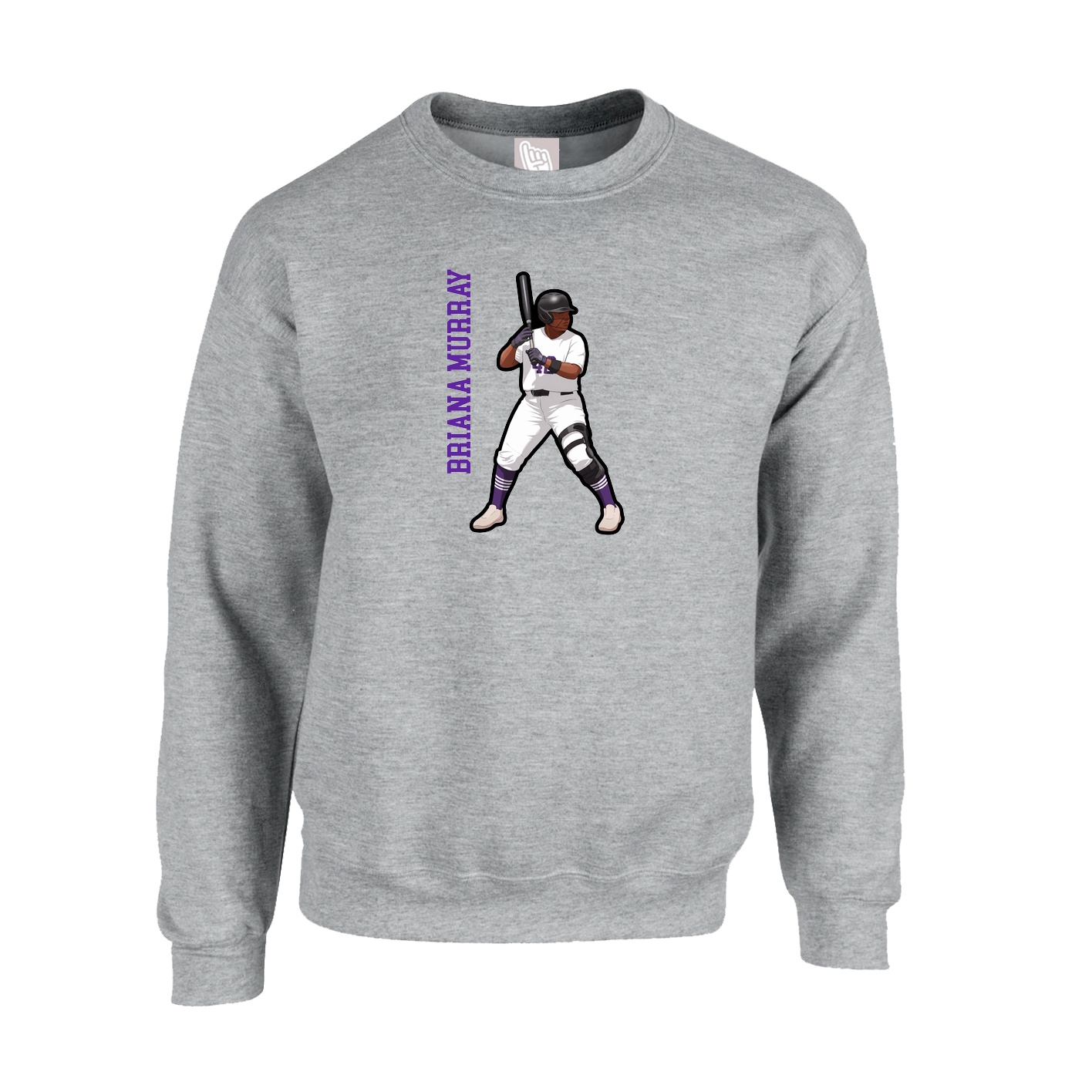 Fleece Crew — Name Vertical in Grey