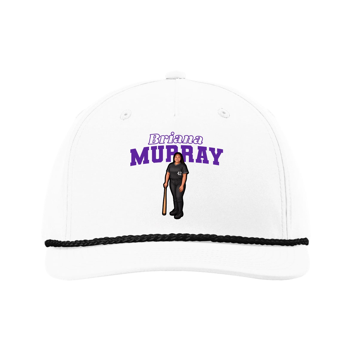 Five-Panel Classic Rope Cap — Name Arch in White
