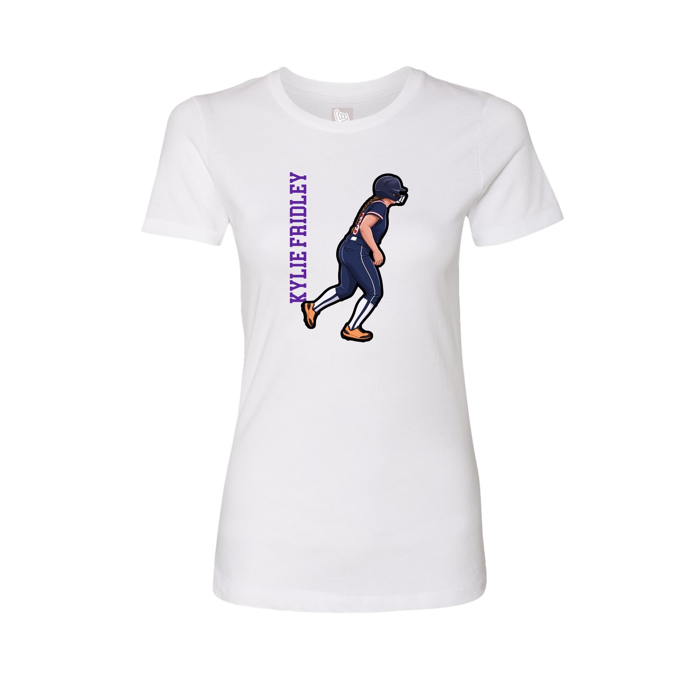 Fitted Women's Tee — Name Vertical in White