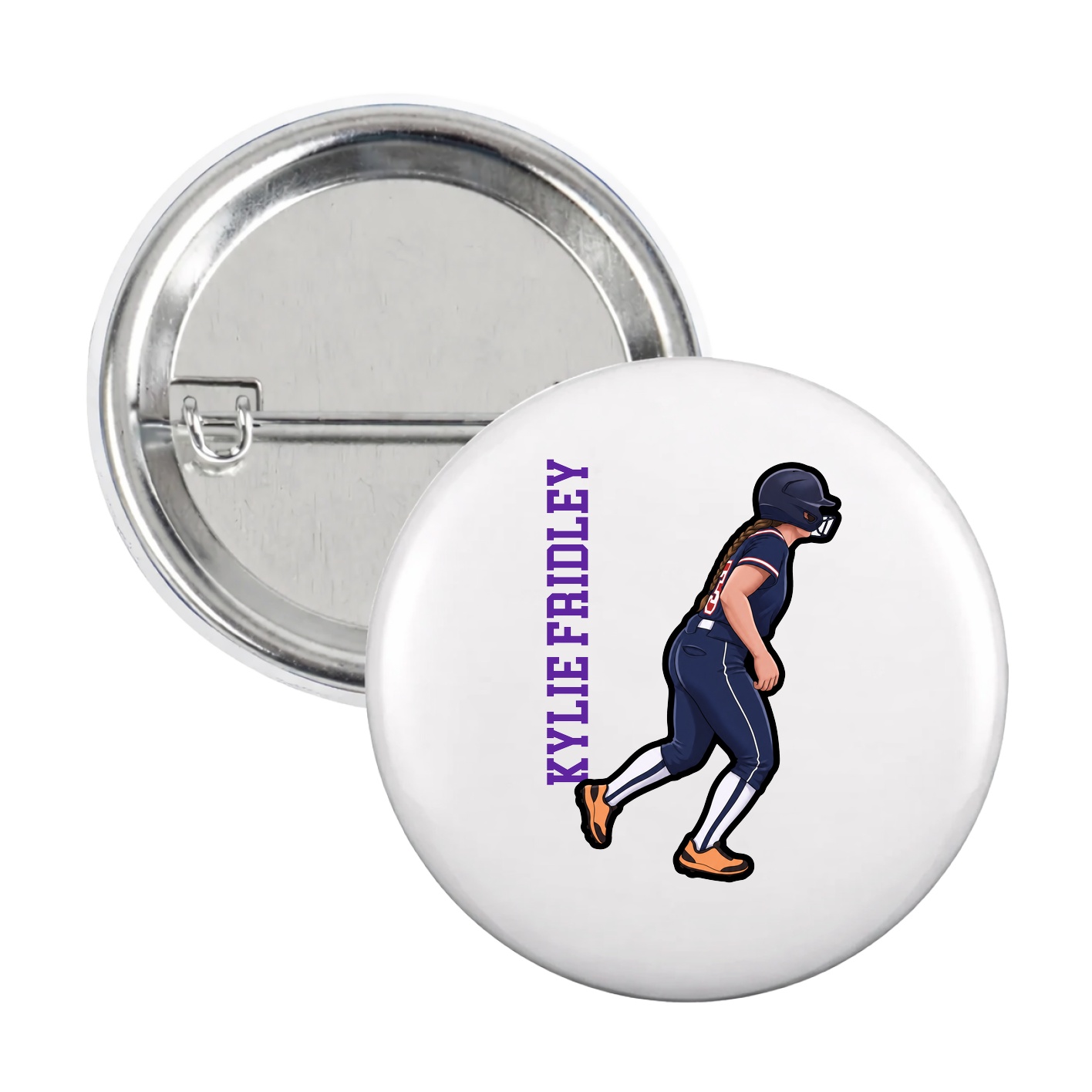Game Day Button — Name Vertical in White