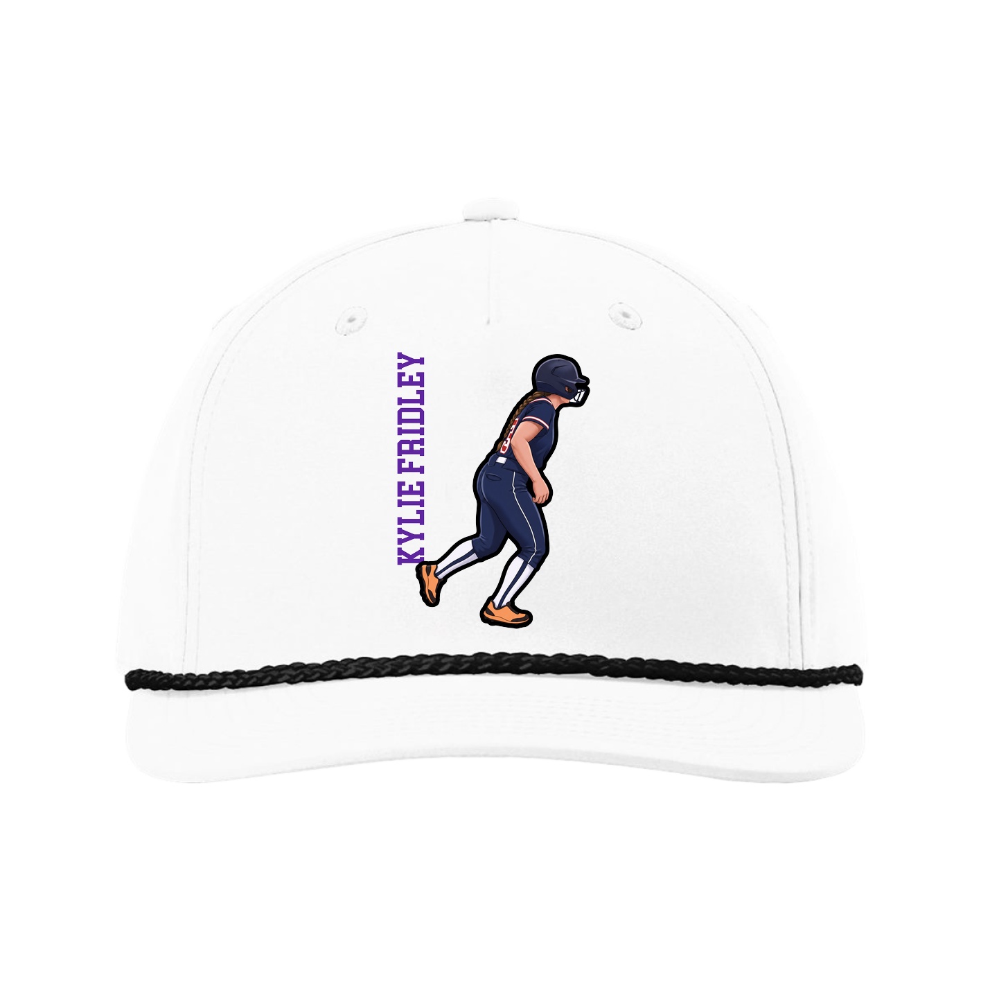 Five-Panel Classic Rope Cap — Name Vertical in White