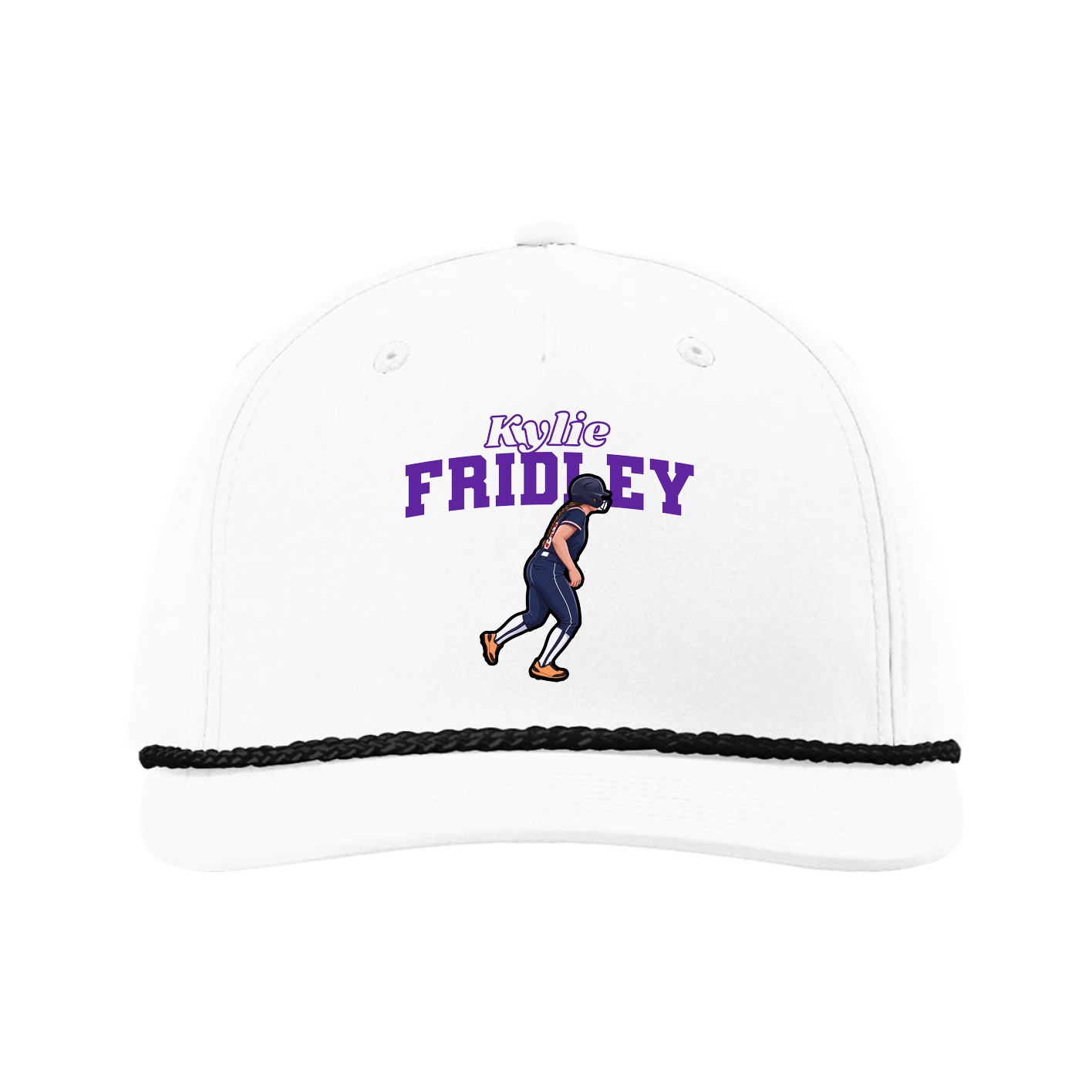 Five-Panel Classic Rope Cap — Name Arch in White