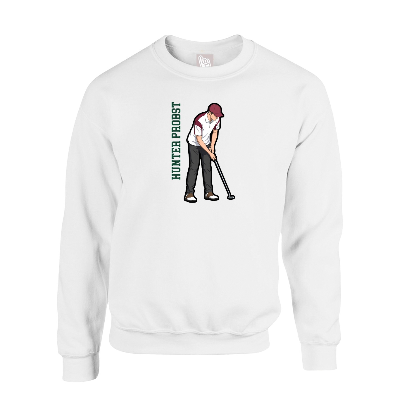 Fleece Crew — Name Vertical in White