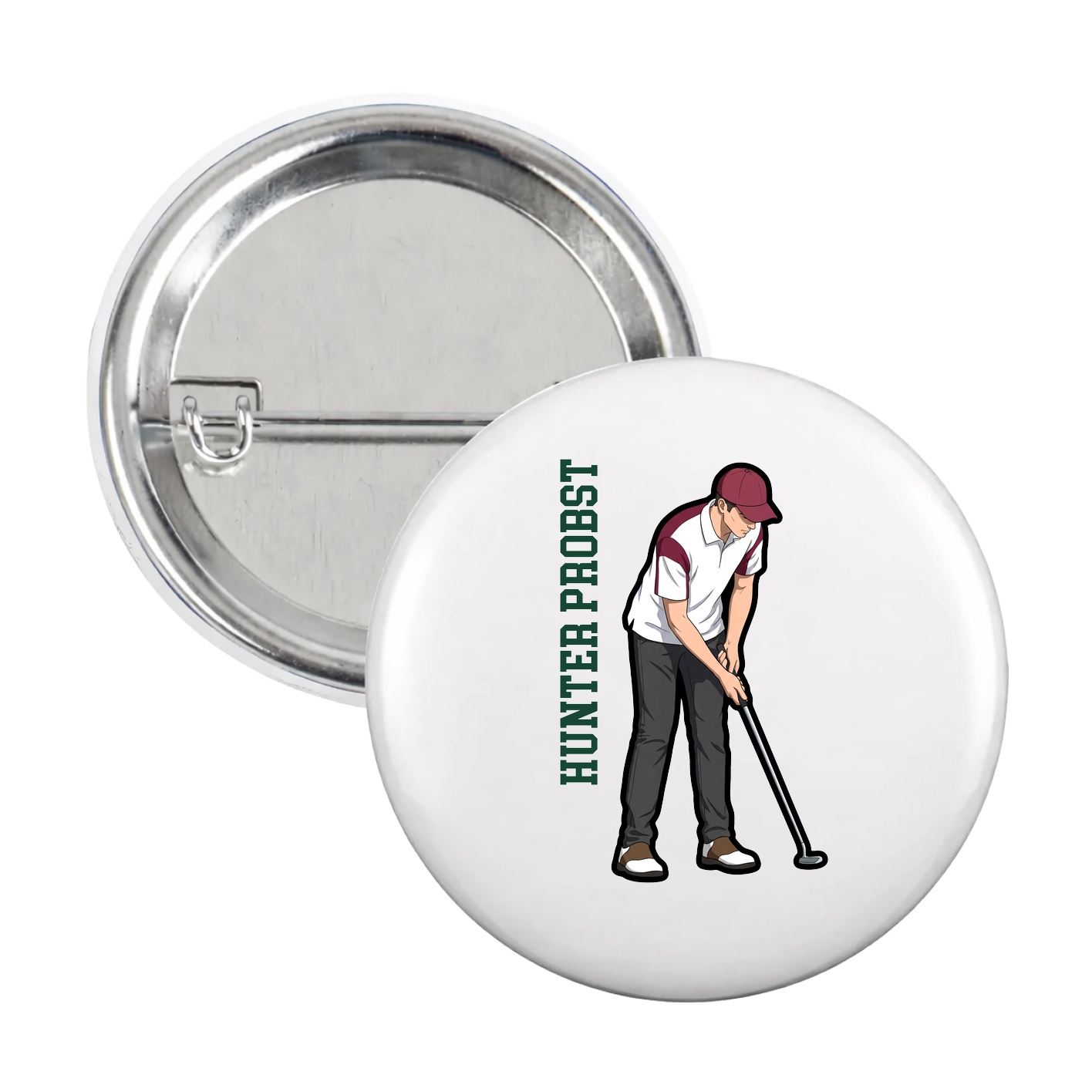 Game Day Button — Name Vertical in White