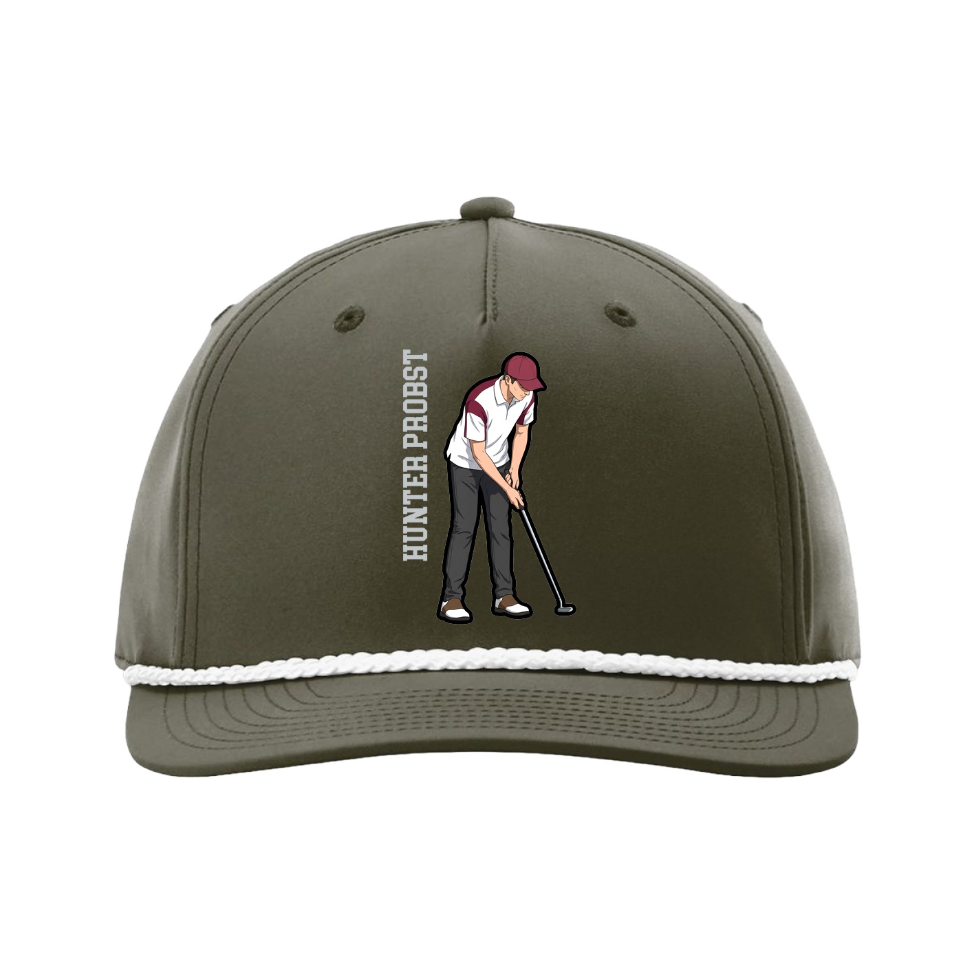 Five-Panel Classic Rope Cap — Name Vertical in Green