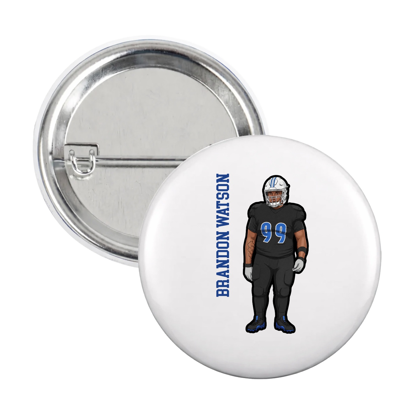 Game Day Button — Name Vertical in White