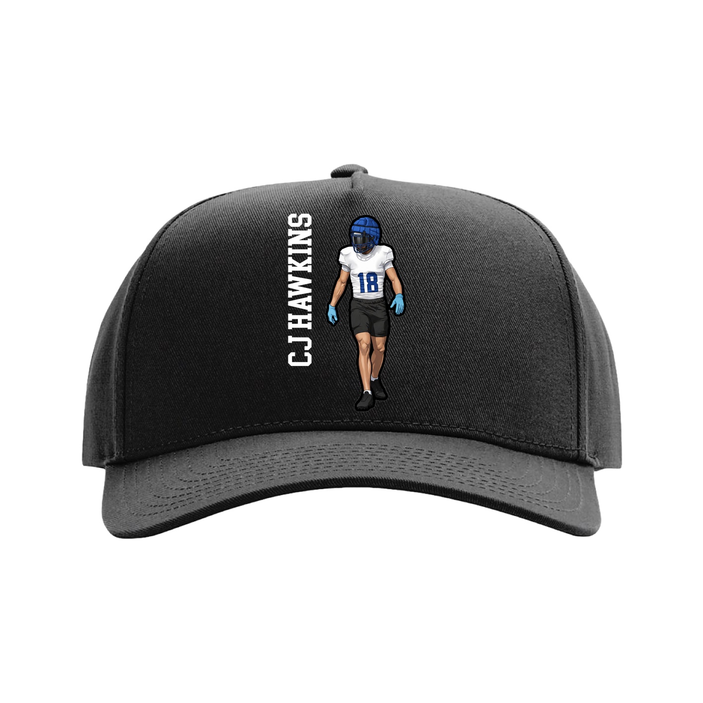 Full Fabric Five-Panel Champ Cap — Name Vertical in Black