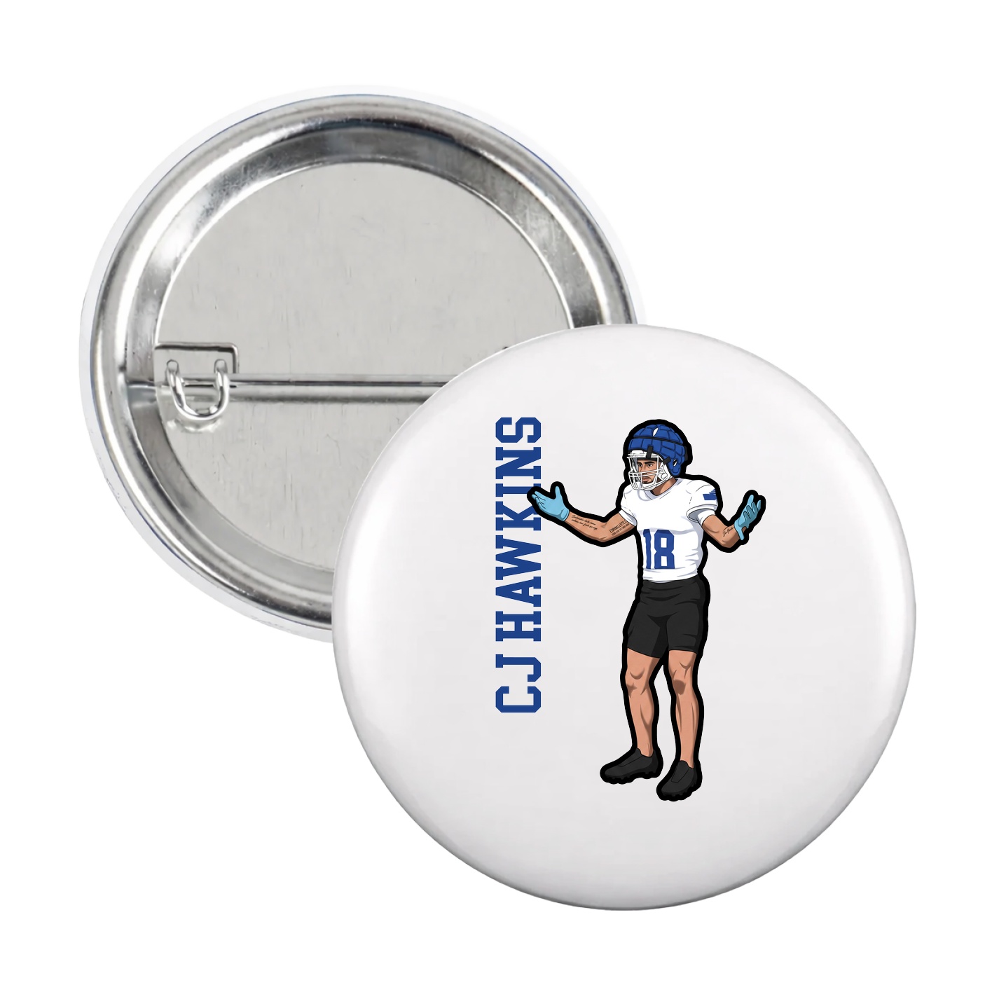 Game Day Button — Name Vertical in White