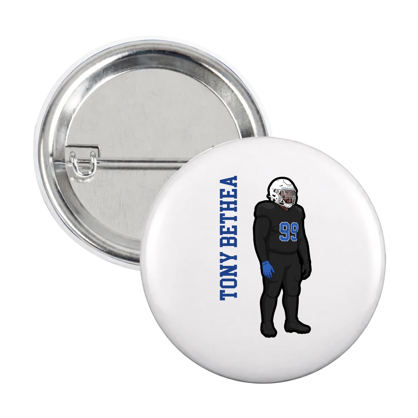 Game Day Button — Name Vertical in White
