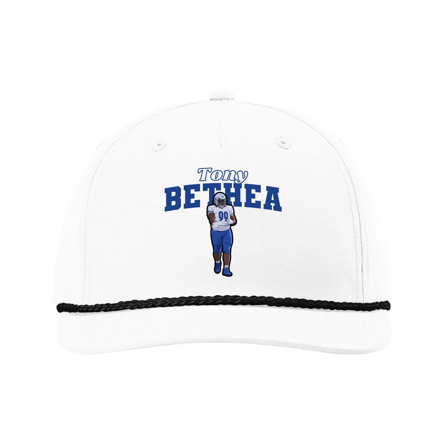 Five-Panel Classic Rope Cap — Name Arch in White