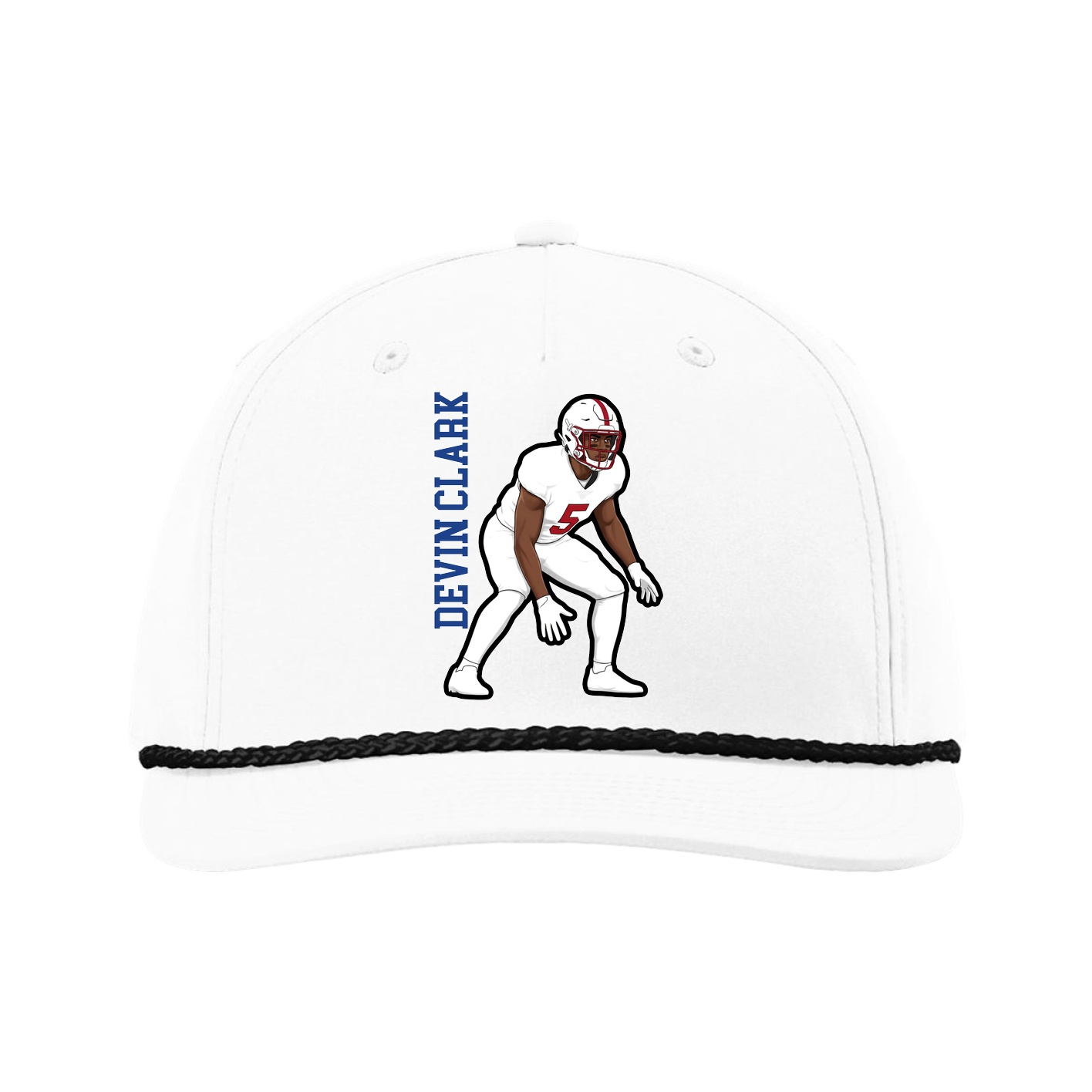 Five-Panel Classic Rope Cap — Name Vertical in White