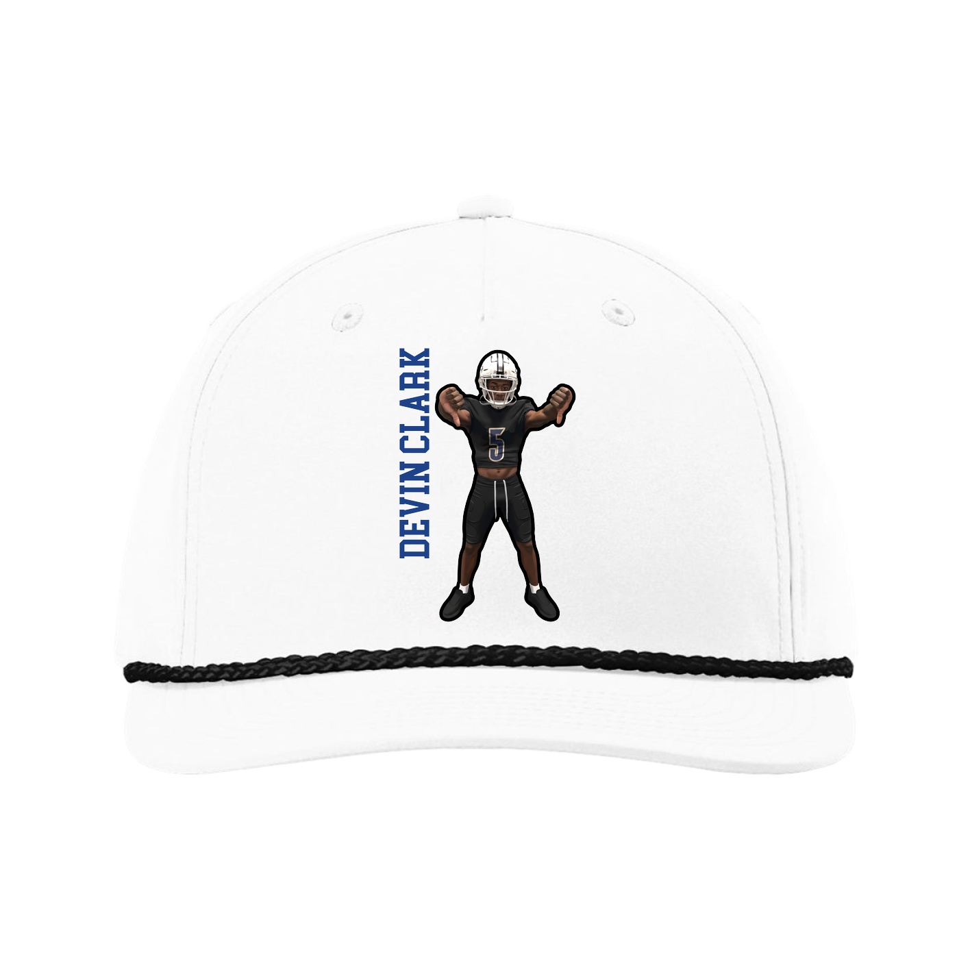 Five-Panel Classic Rope Cap — Name Vertical in White