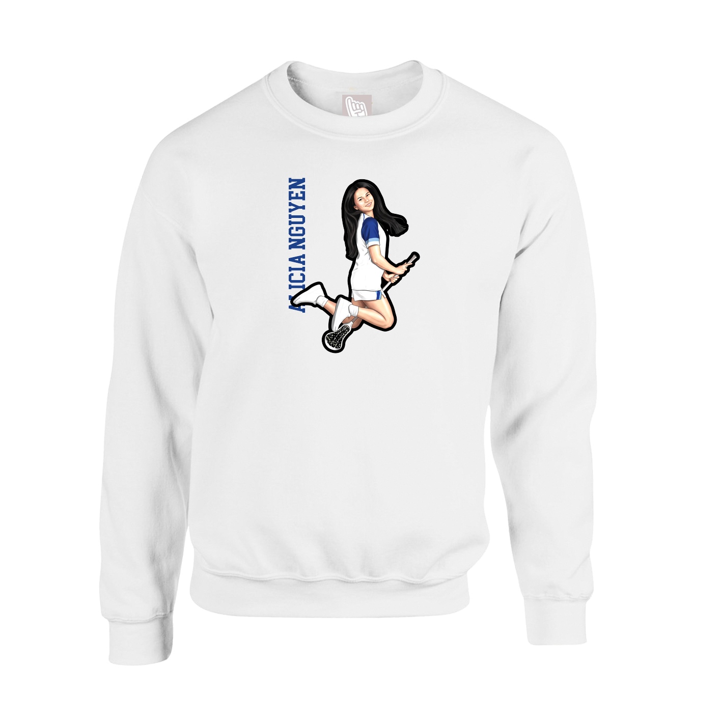 Fleece Crew — Name Vertical in White