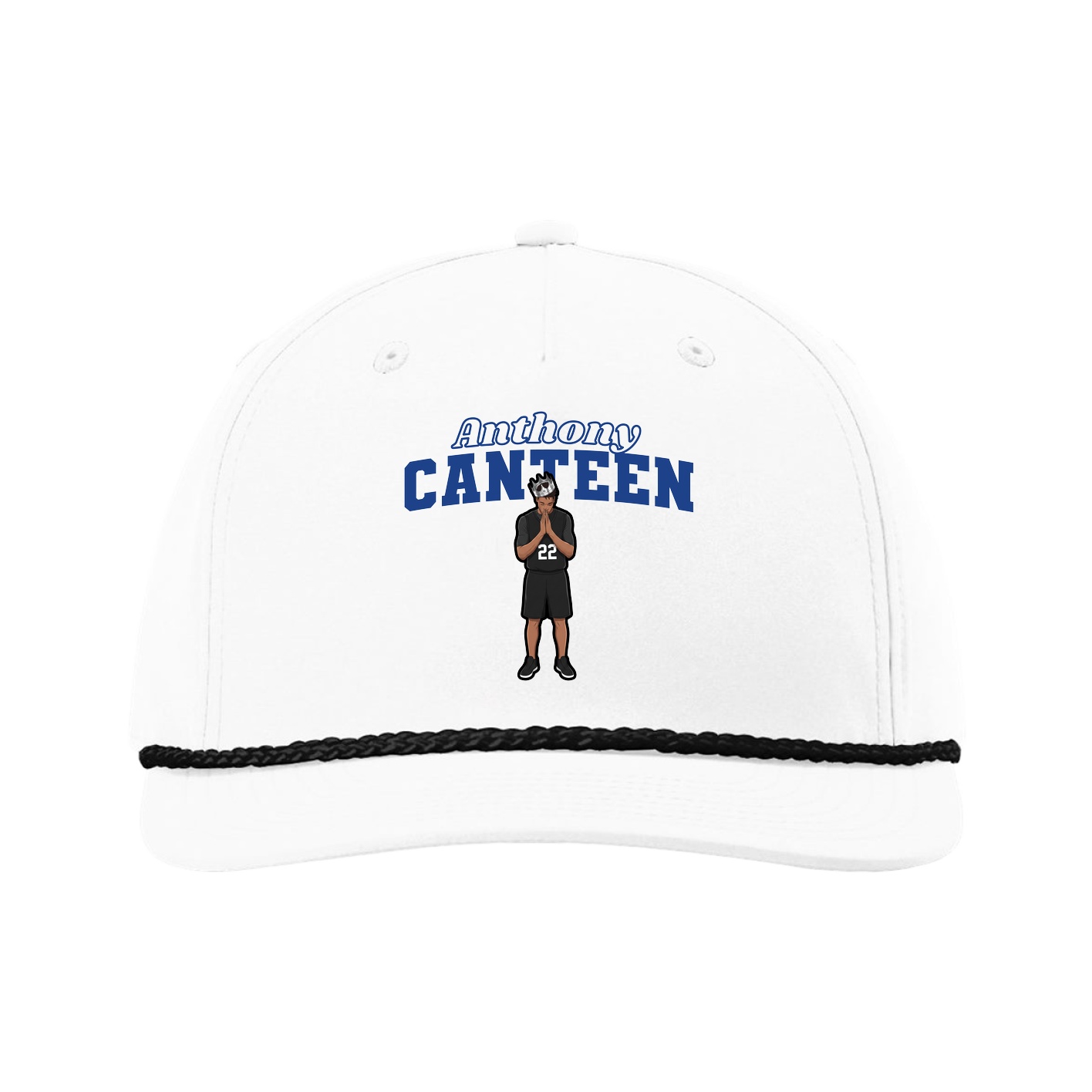 Five-Panel Classic Rope Cap — Name Arch in White