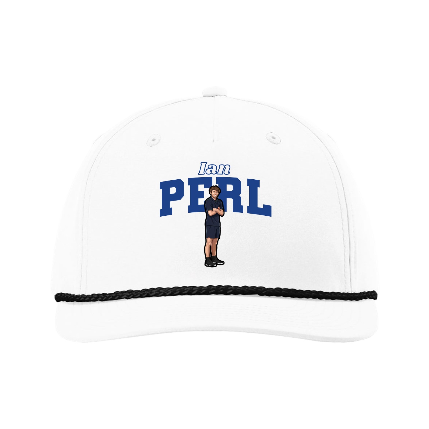 Five-Panel Classic Rope Cap — Name Arch in White