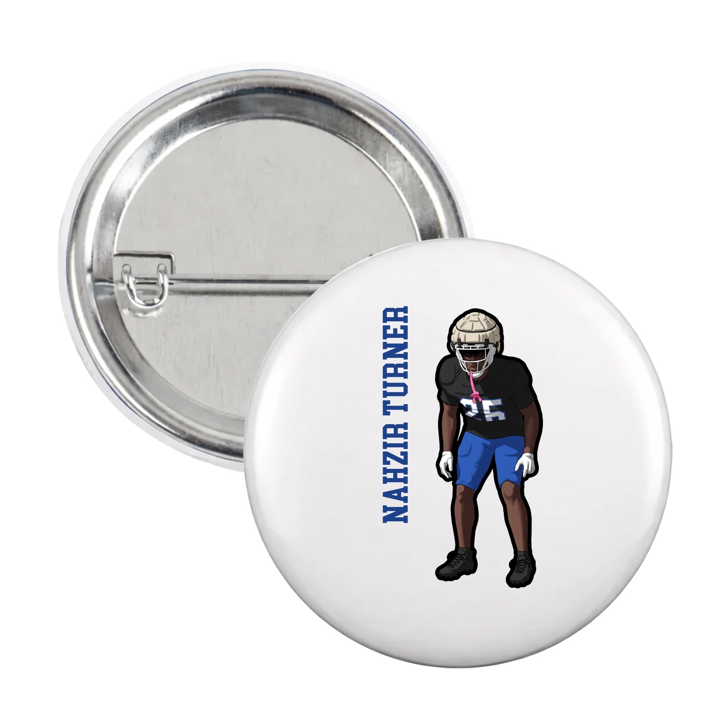Game Day Button — Name Vertical in White