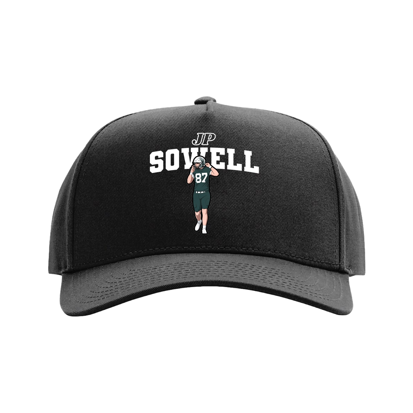Full Fabric Five-Panel Champ Cap — Name Arch in Black