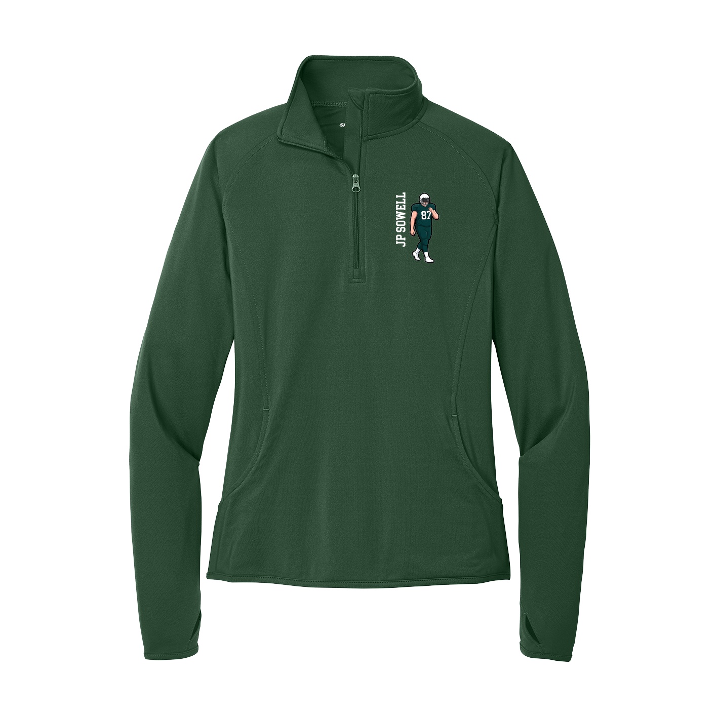 Women's Q-Zip Pullover — Name Vertical in Green