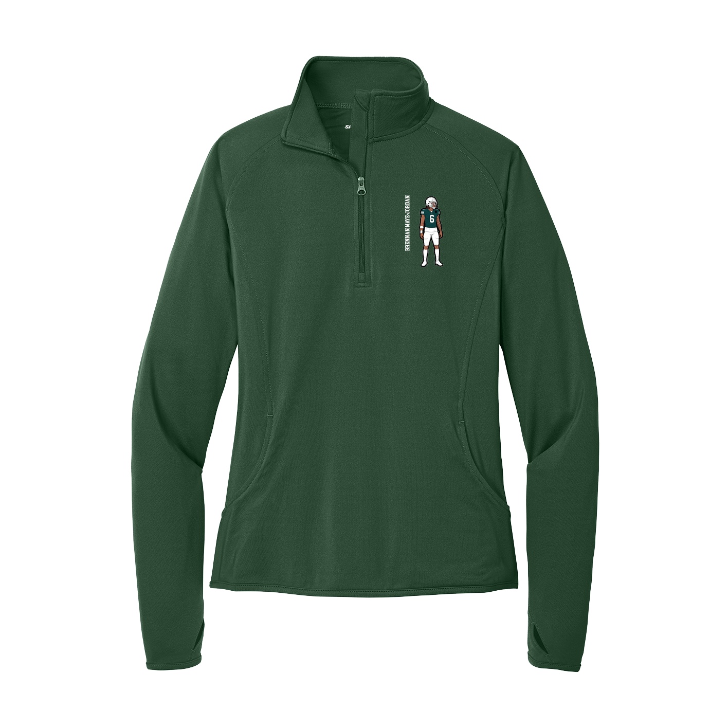 Women's Q-Zip Pullover — Name Vertical in Green