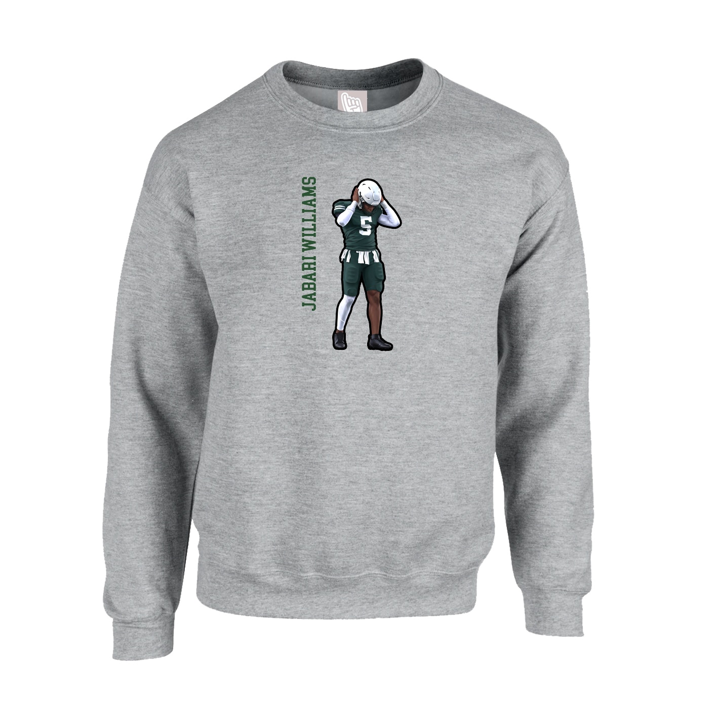 Fleece Crew — Name Vertical in Grey