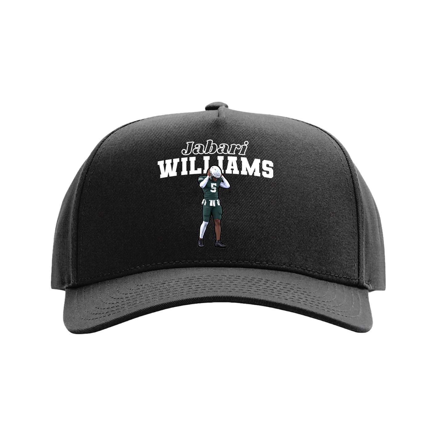 Full Fabric Five-Panel Champ Cap — Name Arch in Black