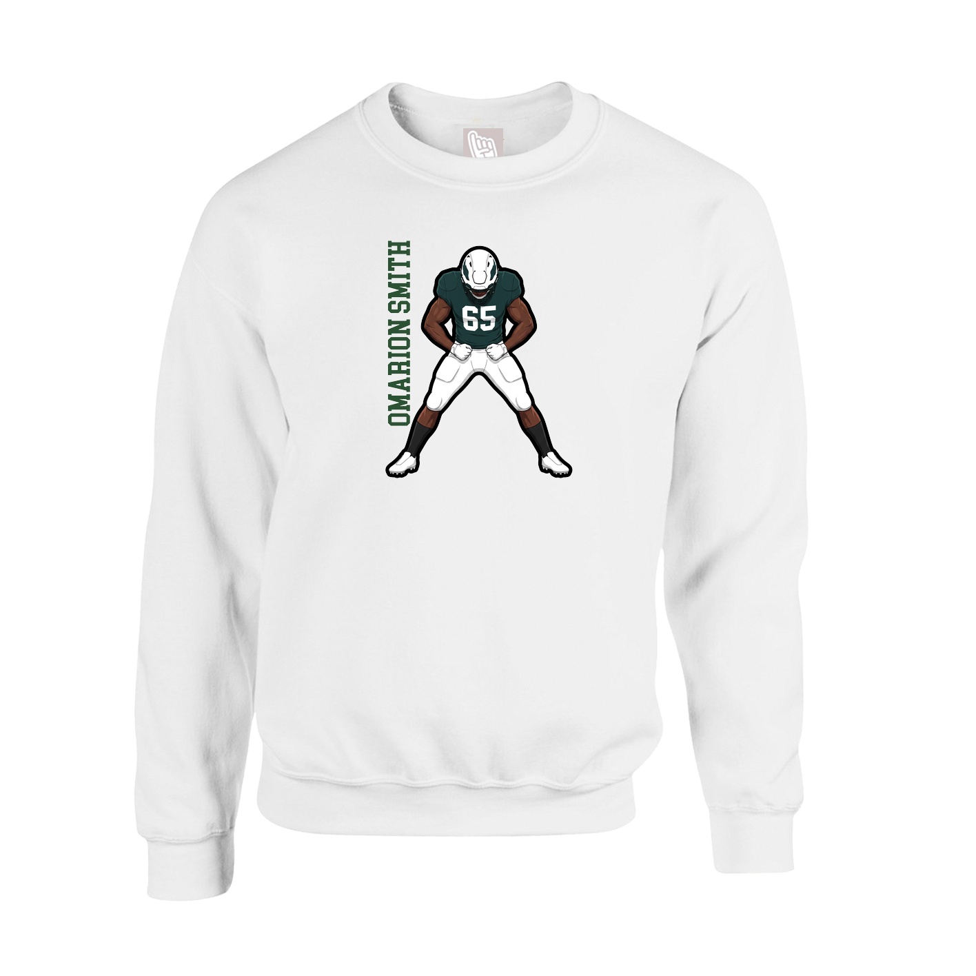 Fleece Crew — Name Vertical in White