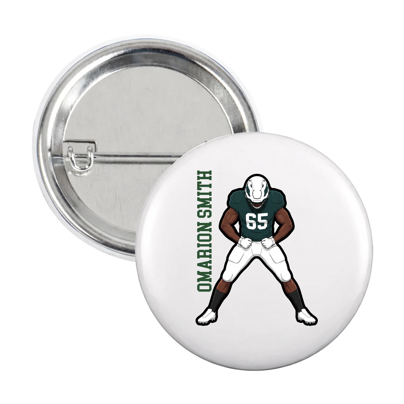 Game Day Button — Name Vertical in White
