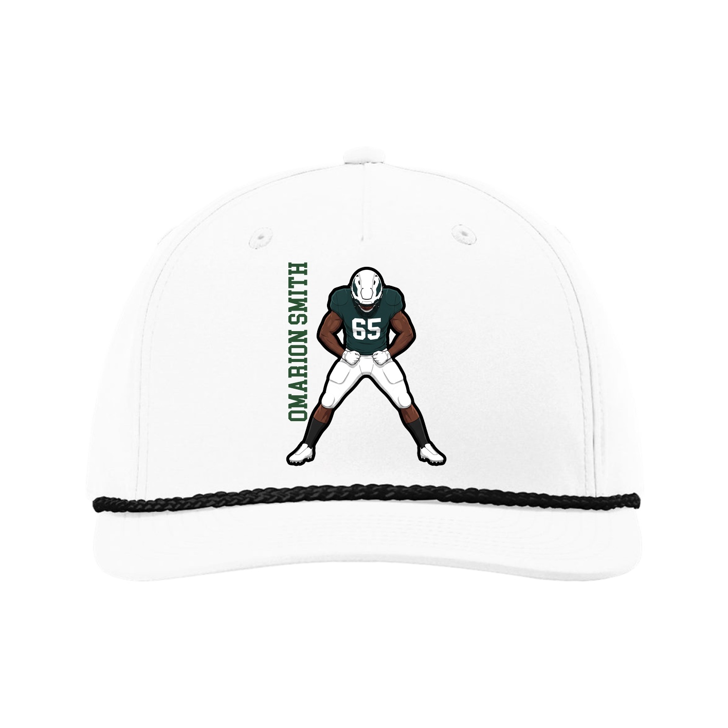 Five-Panel Classic Rope Cap — Name Vertical in White