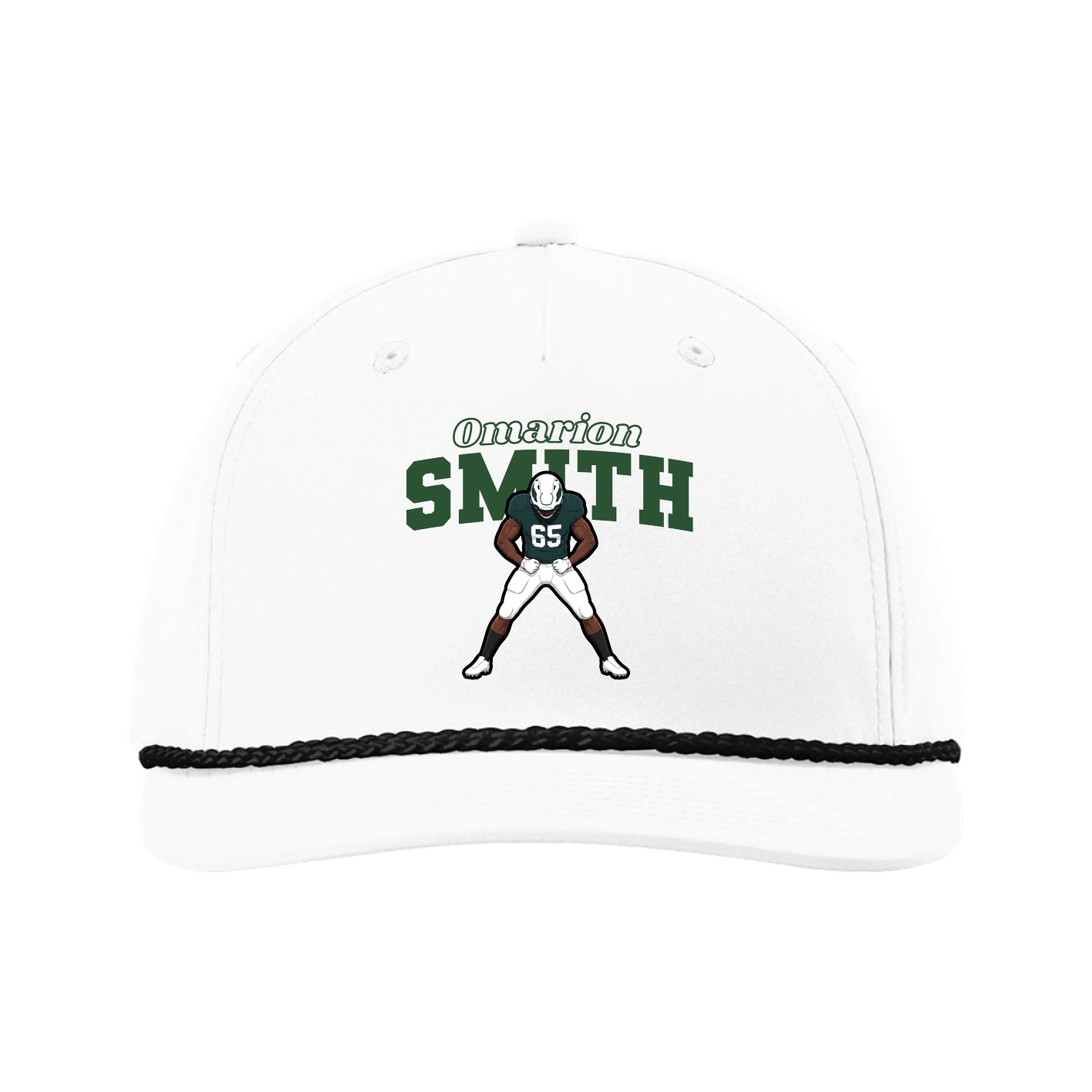 Five-Panel Classic Rope Cap — Name Arch in White