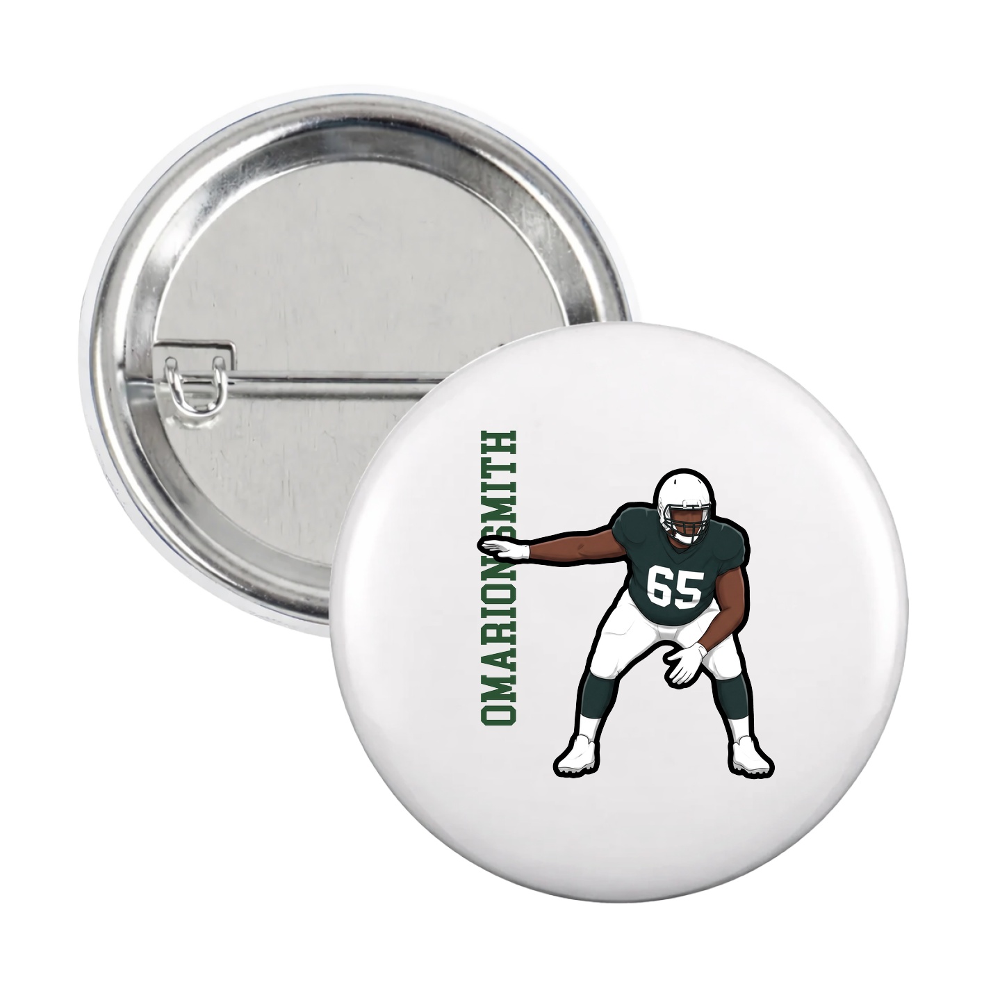 Game Day Button — Name Vertical in White