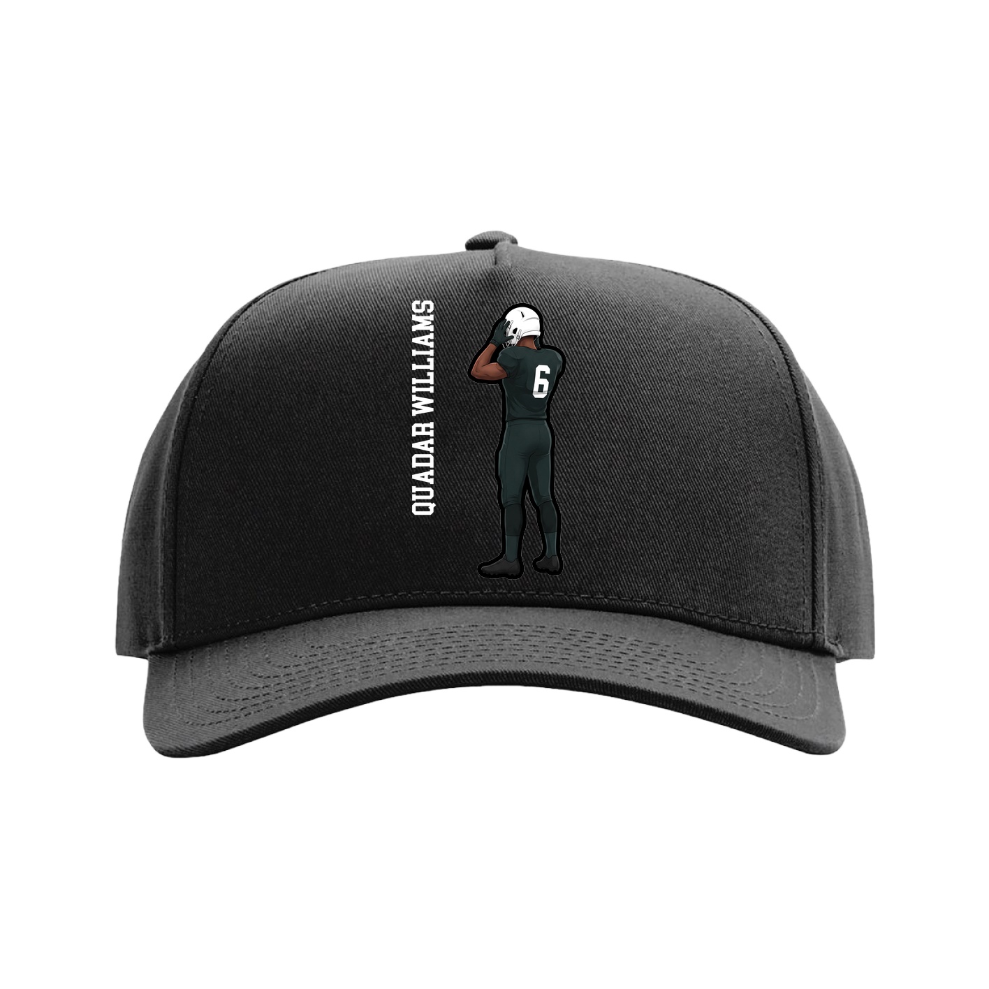 Full Fabric Five-Panel Champ Cap — Name Vertical in Black