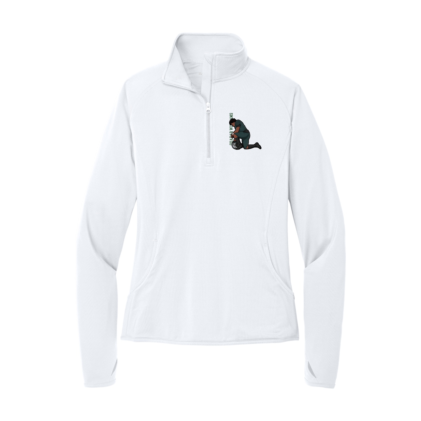 Women's Q-Zip Pullover — Name Vertical in White