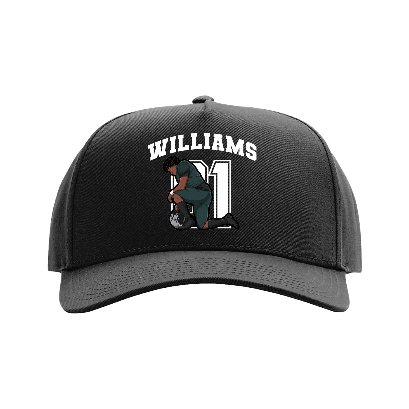 Full Fabric Five-Panel Champ Cap — Number in Black