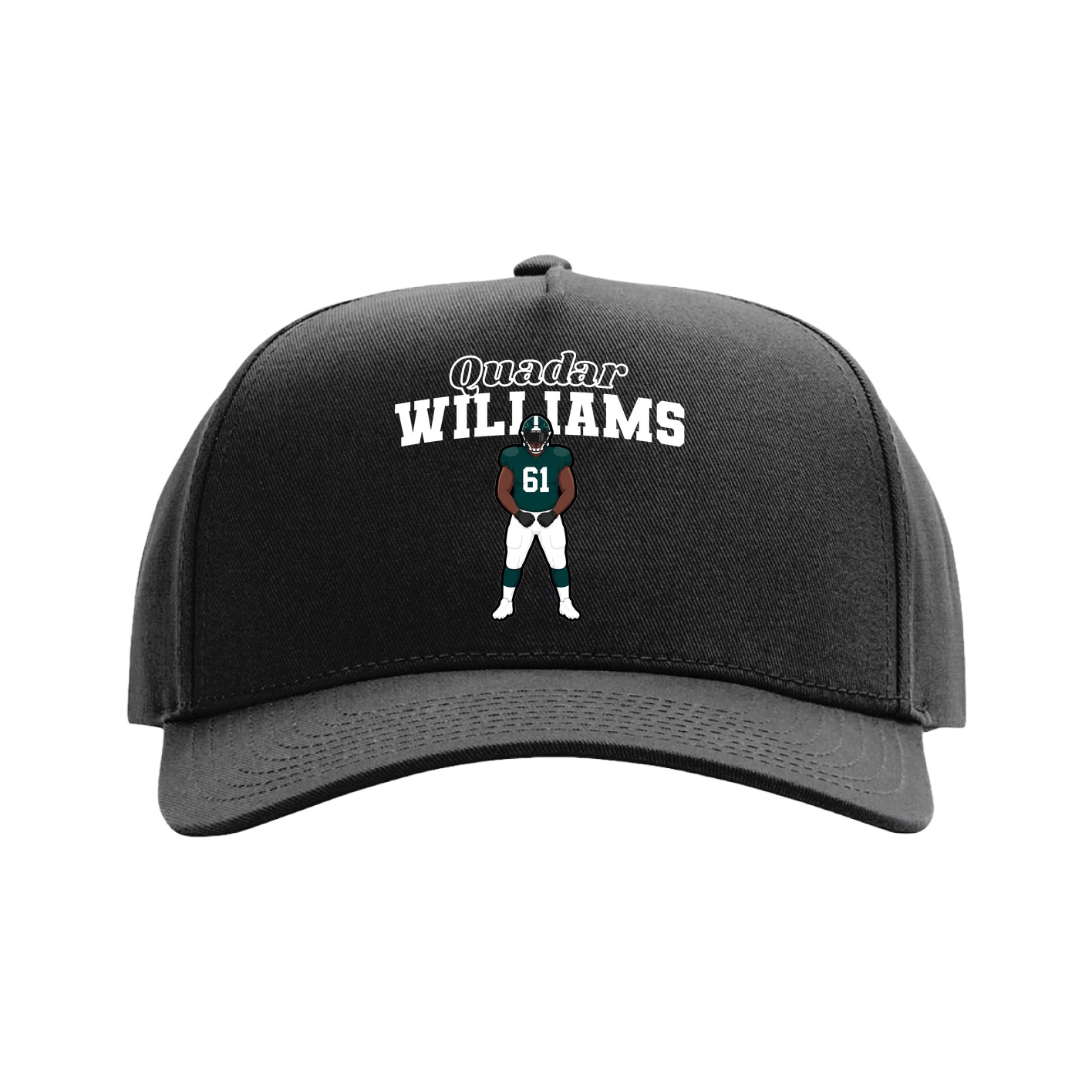 Full Fabric Five-Panel Champ Cap — Name Arch in Black