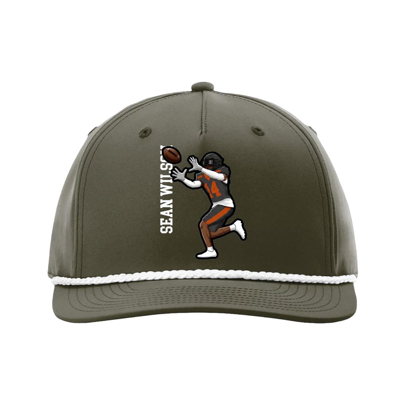 Five-Panel Classic Rope Cap — Name Vertical in Green