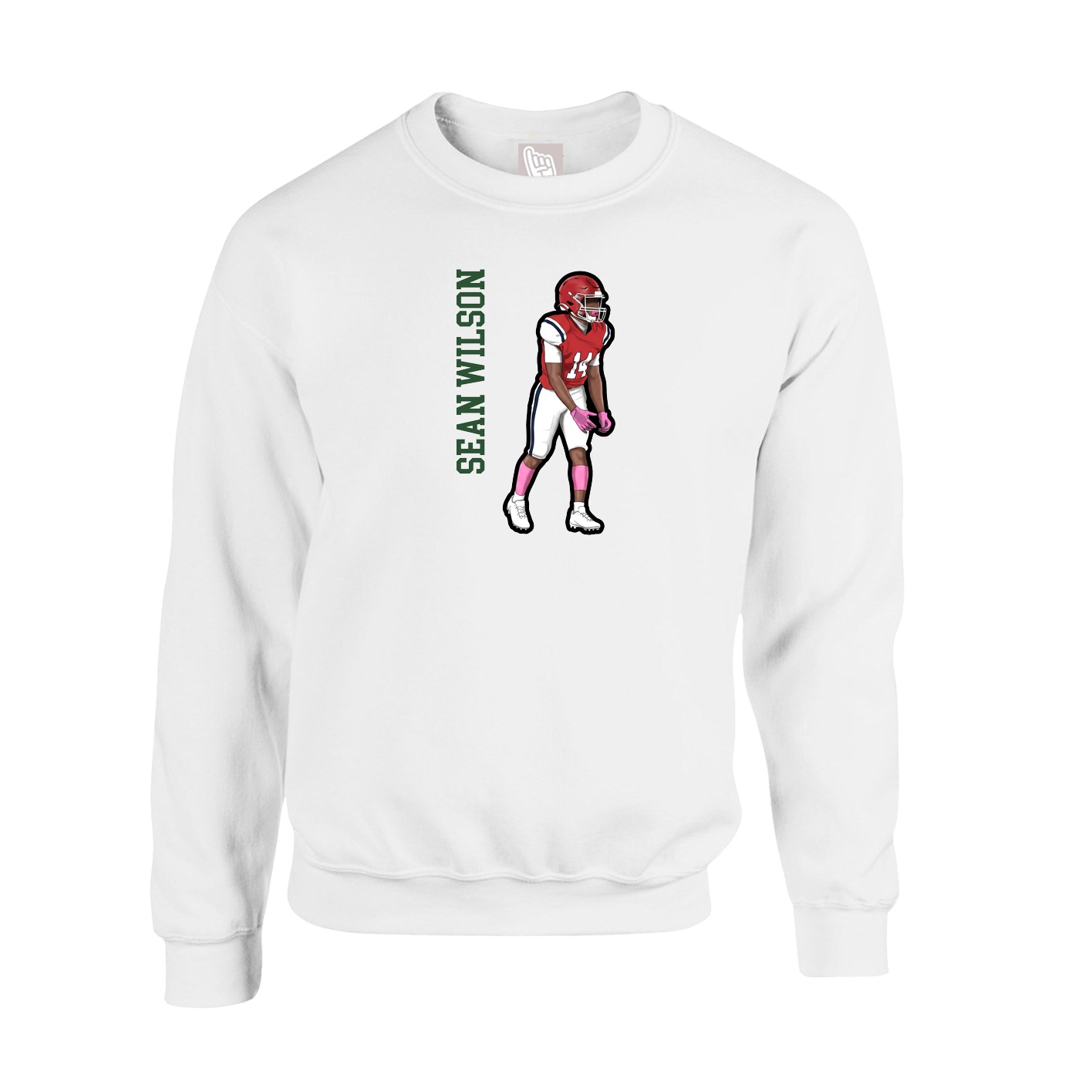 Fleece Crew — Name Vertical in White