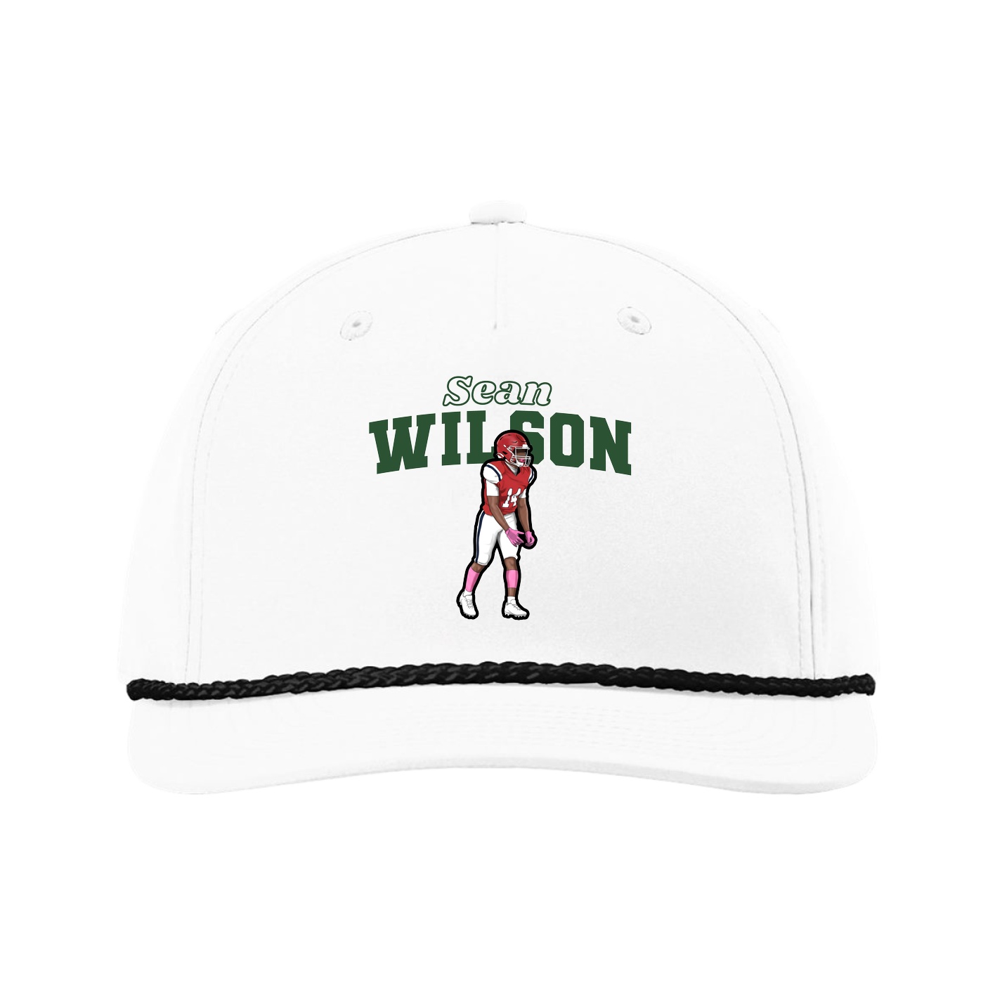 Five-Panel Classic Rope Cap — Name Arch in White