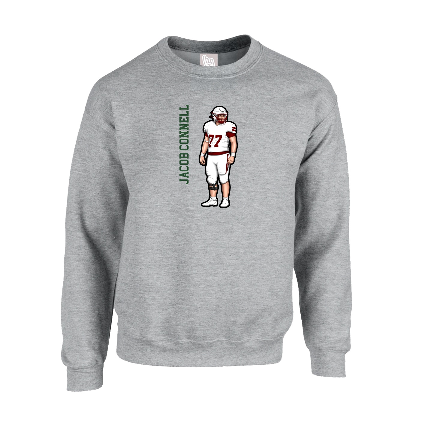 Fleece Crew — Name Vertical in Grey