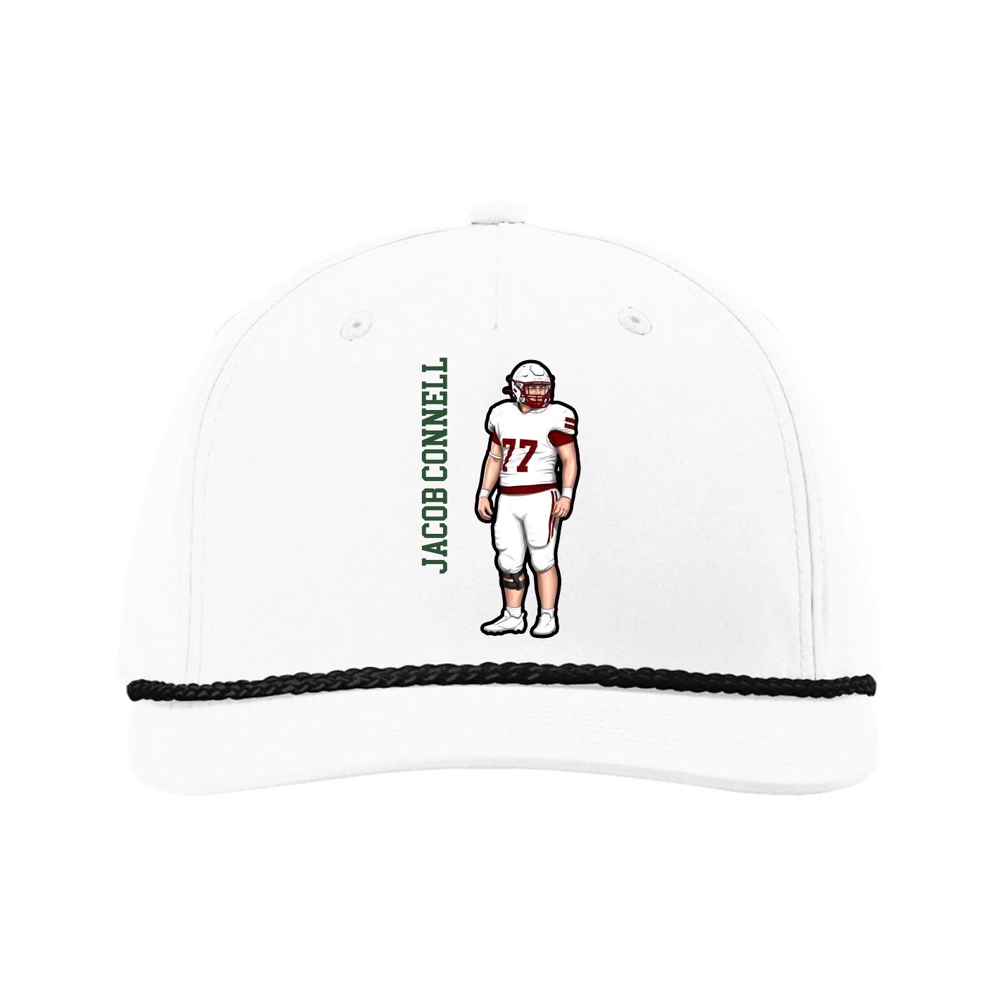 Five-Panel Classic Rope Cap — Name Vertical in White