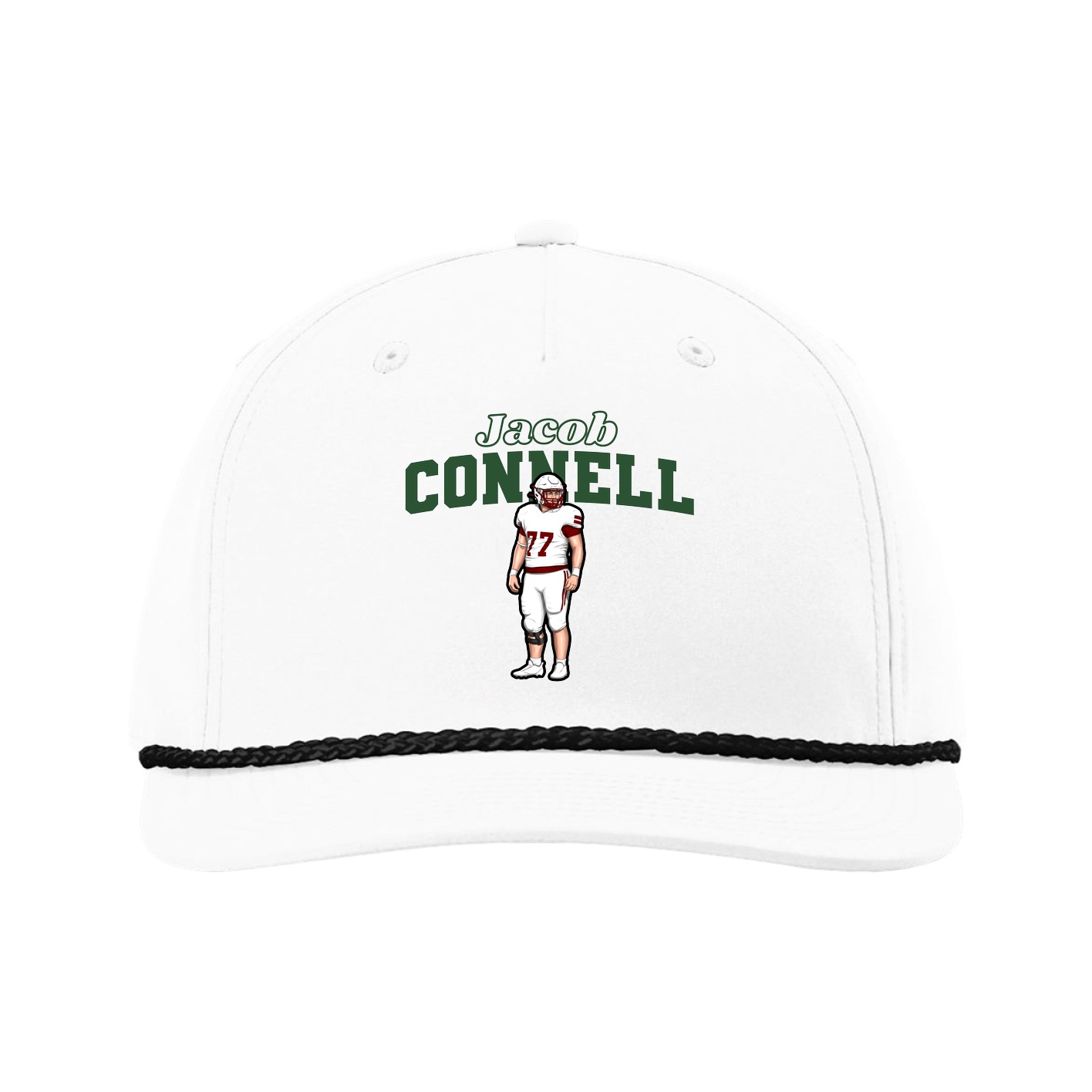 Five-Panel Classic Rope Cap — Name Arch in White