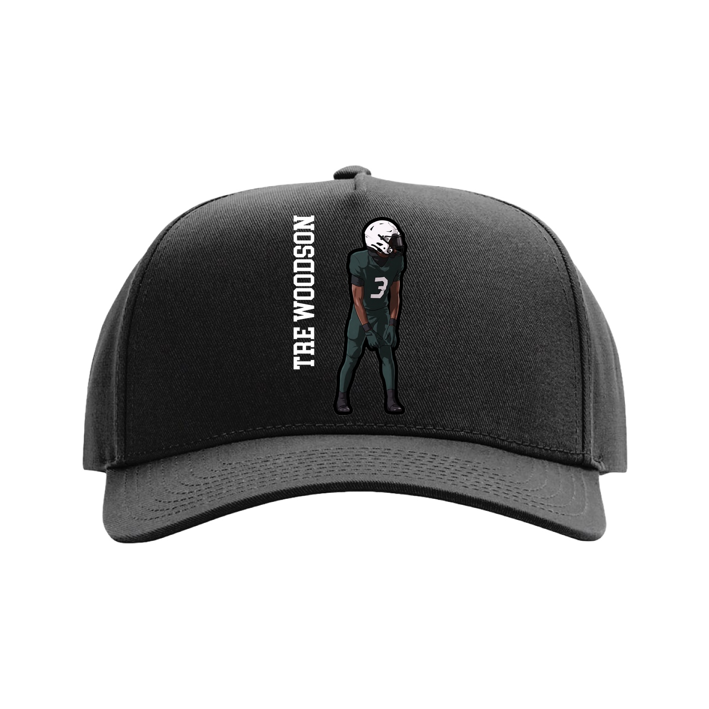 Full Fabric Five-Panel Champ Cap — Name Vertical in Black